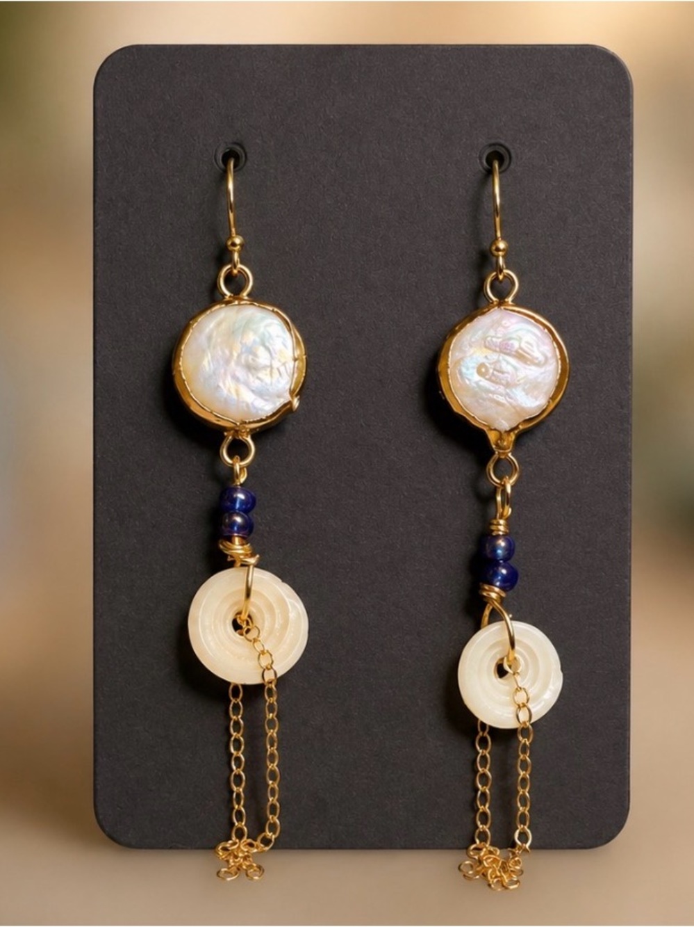 14K Gold filled- Mother of Pearl & Shell Drop Earrings- handmade - Picture 2 of 4